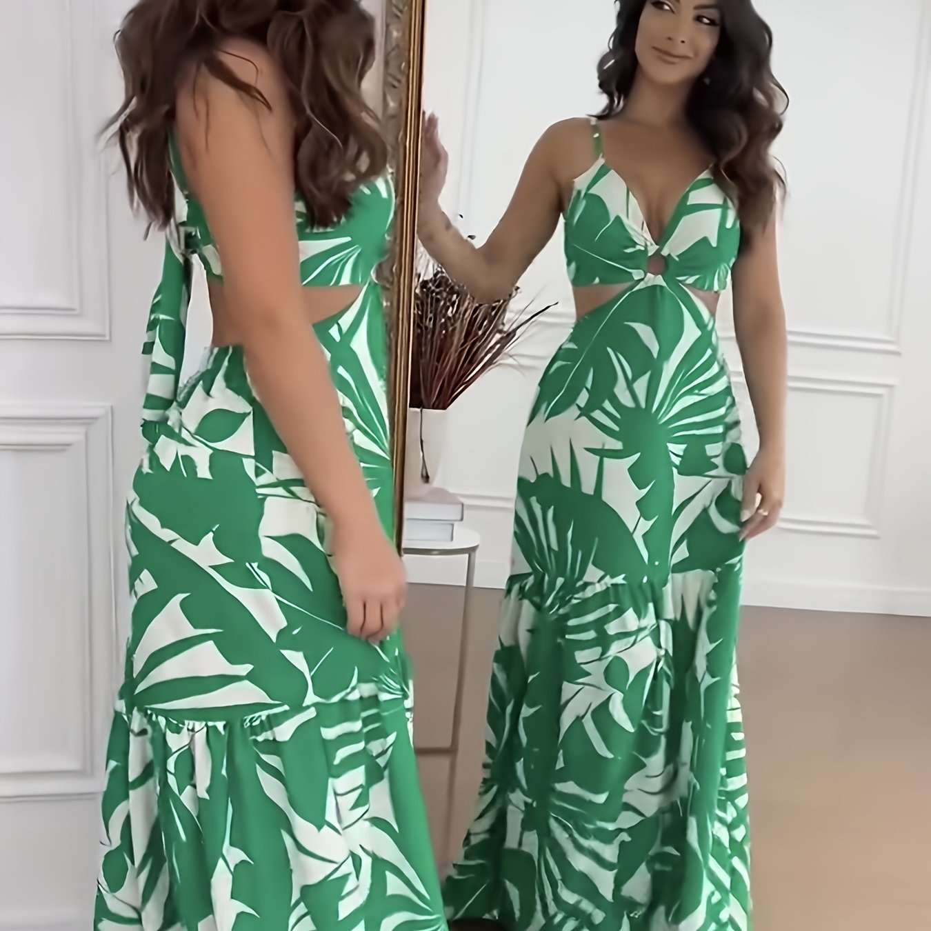 Vestido Estampado Modelo ҒΛRM Decote V com Amarração nas Costas