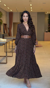 Vestido Larissa Fundo Preto Com Cinto
